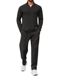 Mens Black Athletic Track Suit 2 Piece Sweatsuit Casual Sport Outfit Large
