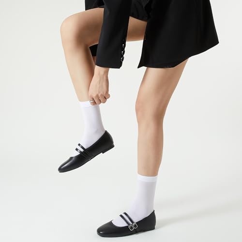 Women Square Toe Mary Jane Flats - Black, Size 8