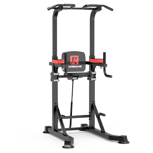 K KiNGKANG Power Tower with Dip Station & Pull Up Bar - Adjustable Home Gym Equipment, Black Grey