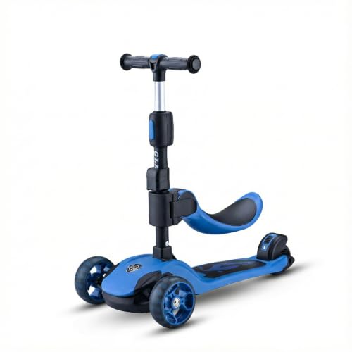 Kids 2-in-1 Folding Scooter - Blue, Adjustable Height & Safety Lock (Variation 1003-1A-Blue)