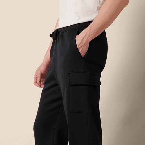 Men's Relaxed Fit Cargo Fleece Sweatpants - Large Black