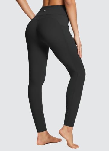 Women's High-Waisted Leggings with Pockets - 27 Inch Inseam, Large, Black