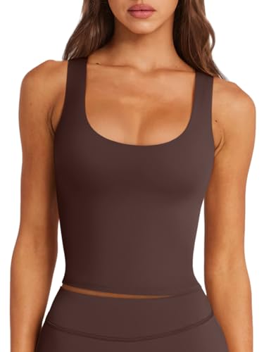 Women's Long Line Sport Bra Crop Top - Espresso Small - Padded Yoga Gym Workout