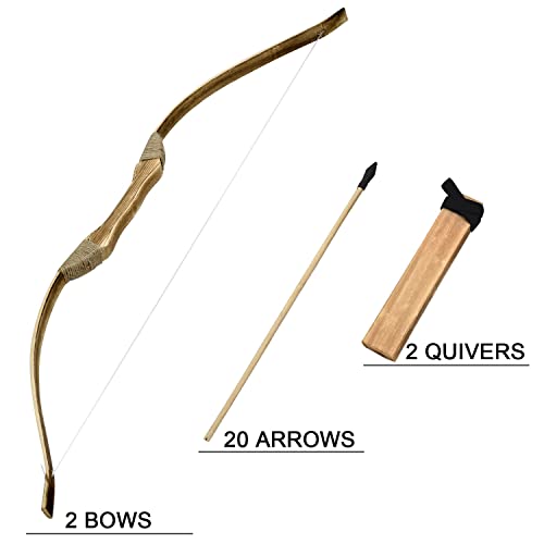 Kids Wooden Bow and Arrow Set - 32 Inch Archery Toy with 2 Bows & 20 Arrows - Black Variation
