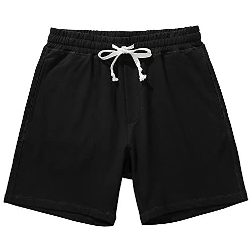 Men's Cotton Sweat Shorts with Pockets - 5.5 Inch Inseam, Large Black