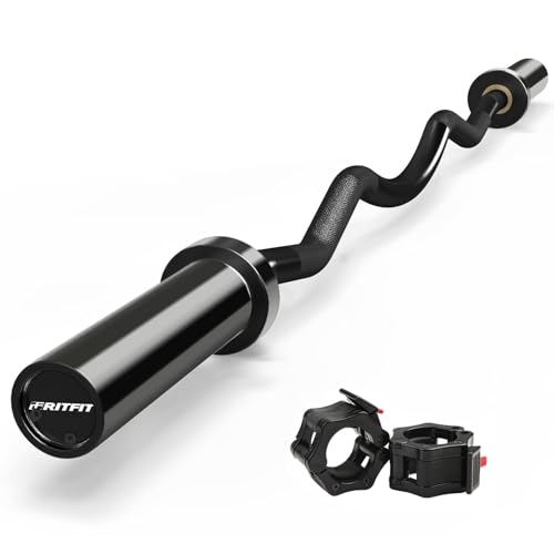 RitFit 2 Inch EZ Curl Barbell with Black Collar and Weight Plates