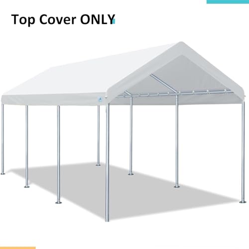 10' x 20' White Waterproof Carport Canopy Cover - Replacement Top with Bungees