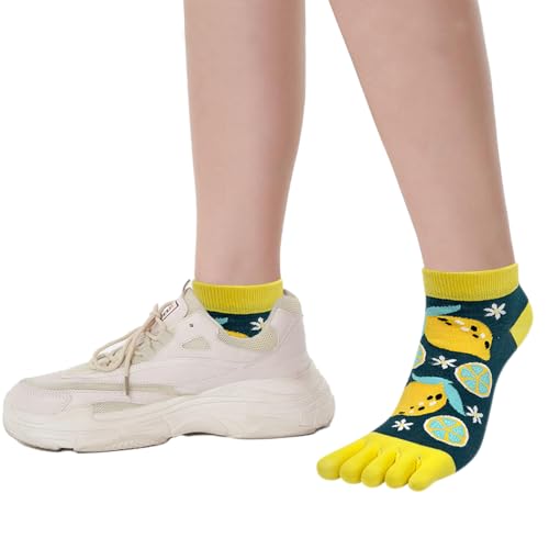 Women's Multicolor Funny Toe Socks - Five Finger Low Cut Cartoon Cotton Running Ankle Socks