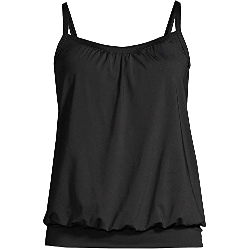 Lands' End Women's Black Blouson Tummy-Hiding Tankini Top with Adjustable Straps - Size 10