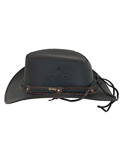 Men's Western Hat UPF 50 Breathable Leather Cowboy Hat - Medium Black
