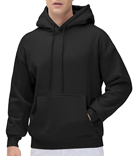 Men's Fleece Pullover Hoodie - Loose Fit Hooded Sweatshirt, X-Large, Black