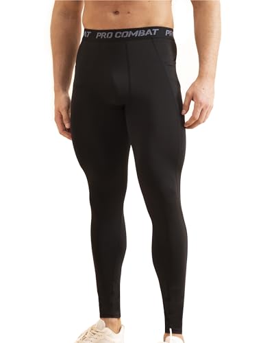 Men's Compression Workout Pants with Pockets - Medium Black & White