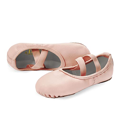 Girls Ballet Shoes for Toddlers No-Tie Pink Leather Dance Slippers - 6 Pair