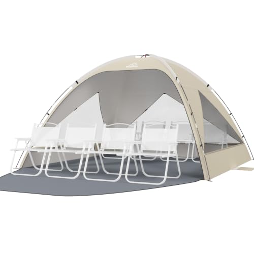 Wolfwise Beige 8-Person Beach Tent Sun Shelter with UPF 50+ Ventilated Cabana