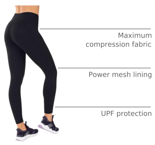 Black Medium High-Waisted Compression Leggings for Workout & Yoga - Flattering Fit