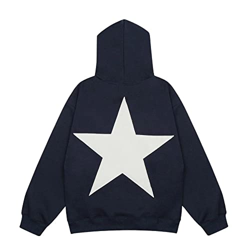 Aelfric Eden Star Hoodies Medium Navy Blue Oversized Y2K 90s Graphic Sweatshirt