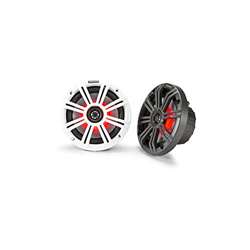 KICKER KM65 6.5-Inch Marine Coaxial Speakers with LED, 4 Ohm, Charcoal & White Grilles
