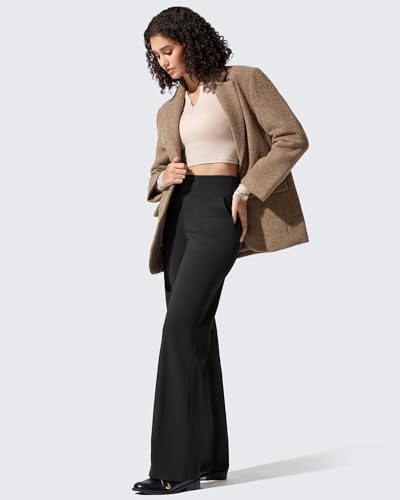 Petite Fleece-Lined Wide Leg Pants for Women Dressy Casual Work Black 5'2"-5'4.5"