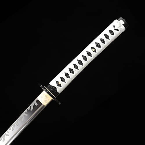 41 Inch Full Tang Samurai Sword - White Black Japanese Katana for Collection