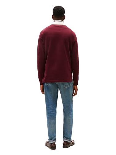 Tommy Hilfiger Men's Medium Weight Rugby Pullover with Embroidered Crest - Deep Burgundy