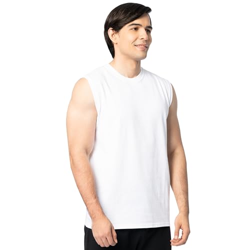 Men's Sleeveless Cotton T-Shirt - Breathable Moisture-Wicking & Odor Control, Small, White