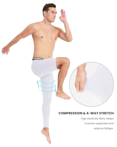 Men's Basketball Compression Pants Full Length Single Leg Tights - White Left Medium