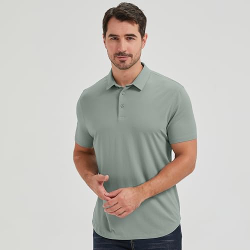 Men's Ultra Soft Bamboo Viscose Polo Shirt - Curved Hem, 3-Pack, Large, Black/Pacific Blue/Sage