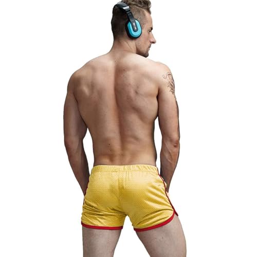 Men's Mesh Running Shorts 3 Inch Quick Dry Athletic Gym Shorts - Large / Yellow