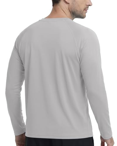 Men's UPF 50+ Long Sleeve Swim Shirt UV Sun Protection Rash Guard - Large, Gray