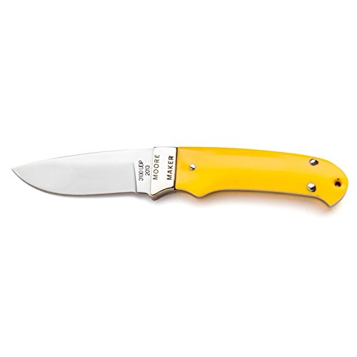 Drop Point Hunting Knife with High Carbon Steel Blade & Yellow Delrin Handle