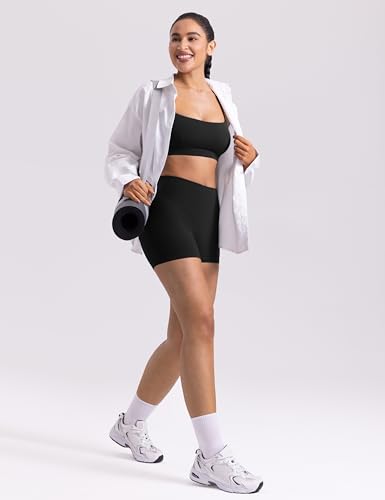 Women's Biker Shorts Workout Hidden Scrunch - 4 Inch Medium Black