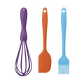 Mini Baking Tools Set of 3 - Multicolor Silicone Spatula Brush & Whisk