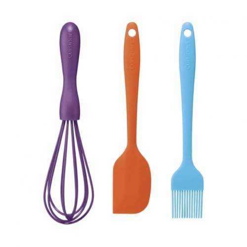 Mini Baking Tools Set of 3 - Multicolor Silicone Spatula Brush & Whisk