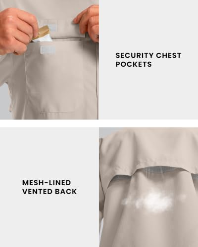 Men's UPF 50+ Long Sleeve Fishing Shirt - Khaki, Large, Sun Protection Hiking Tee