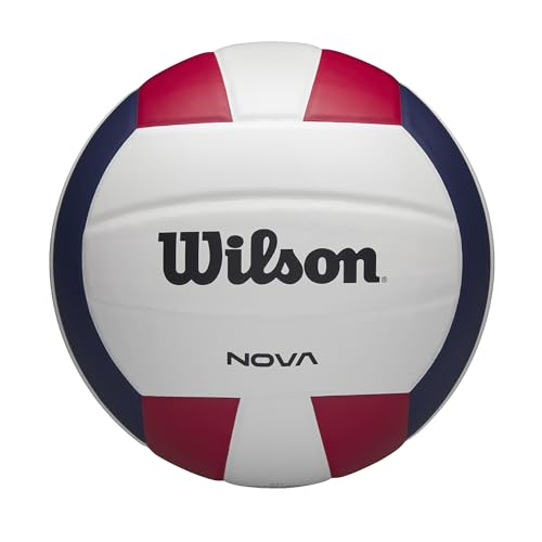 Wilson Nova Indoor Volleyball - Official Size, Red/White/Navy Leather, NCAA Approved