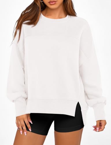 Women's Crewneck Fleece Sweatshirt - Medium White Pullover