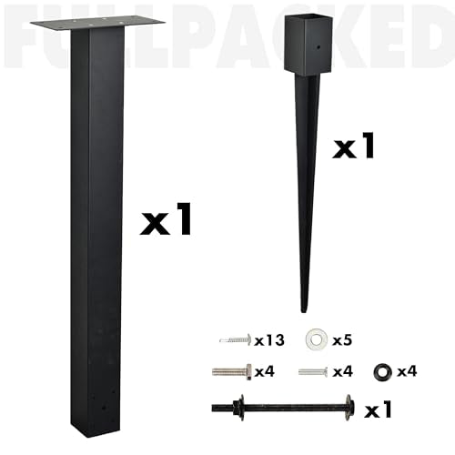 BTRAM 43" In-Ground Mounting Post for Mailbox - Style 2, Heavy Duty Black Steel