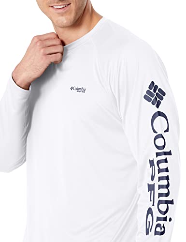 Men's Long Sleeve Fishing Shirt UPF 50 Sun Protection White/Nightshade Logo Large