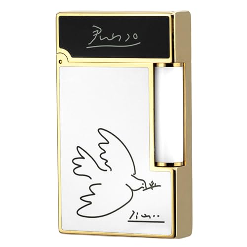 JTDunant White Gold Brass Lighter with Peace Dove & Crisp Ping Sound