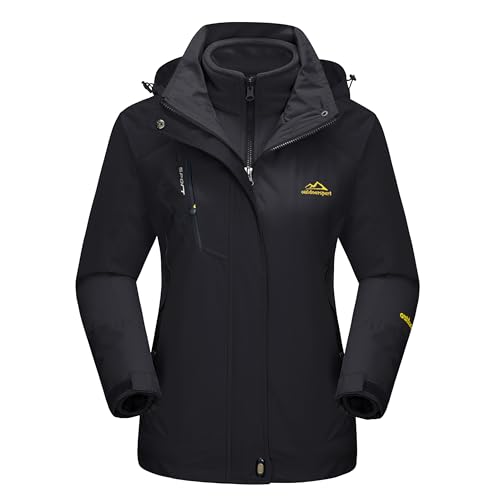 Women's 3-in-1 Winter Snow Ski Jacket Waterproof Windproof Fleece Lined Black Large