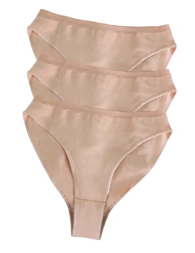 Girls Ballet Briefs Underwear - Tan Cotton Seamless 8-10 Years, 3 Pack