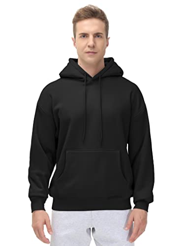 Men's Fleece Pullover Hoodie - Loose Fit Hooded Sweatshirt, X-Large, Black