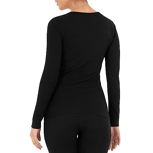 Women's Micro Waffle Thermal Underwear T-Shirt - Black, Large, 2 Pack