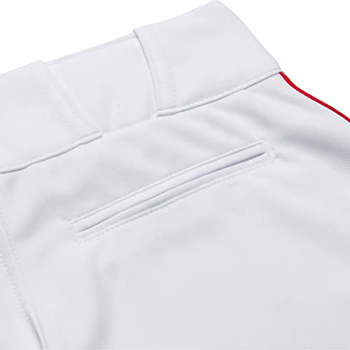 Girls Softball Pants with Braid - Large White & Scarlet Pipe, Low-Rise