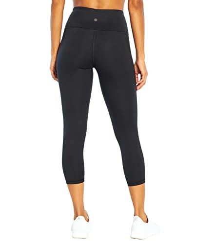 Women's High Rise Capri Leggings - Black, X-Large, Tummy Control & Moisture Wicking