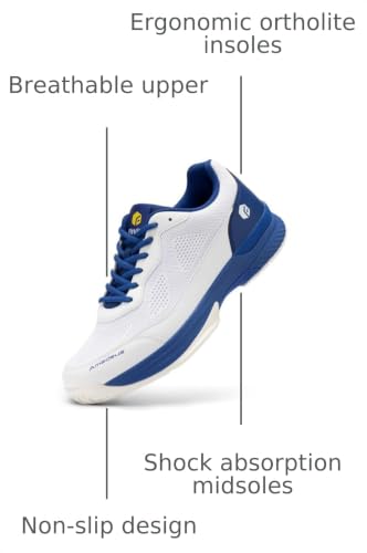 FitVille Wide Pickleball Shoes for Men - Royal Blue, 10.5 Wide Tennis Sneakers for All Courts