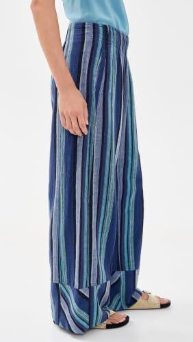 X-Small Women's Days End Linen Striped Pull-On Pants - Navy Combo