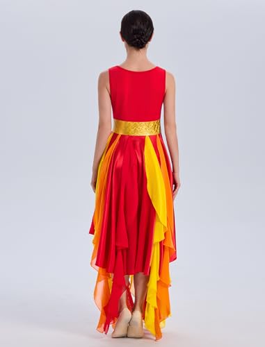 X-Large Red Metallic Praise Dance Dress for Women Rainbow Asymmetric Overlay Tunic Liturgical Worship Costume