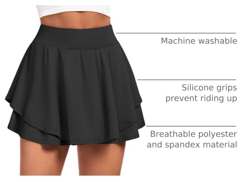 IUGA Tennis Skirt Pleated Skorts for Women with Pockets - Large Black