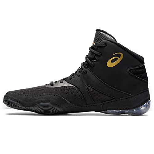ASICS Men's Split Elite Wrestling Shoes - Black & Pure Gold, Size 8